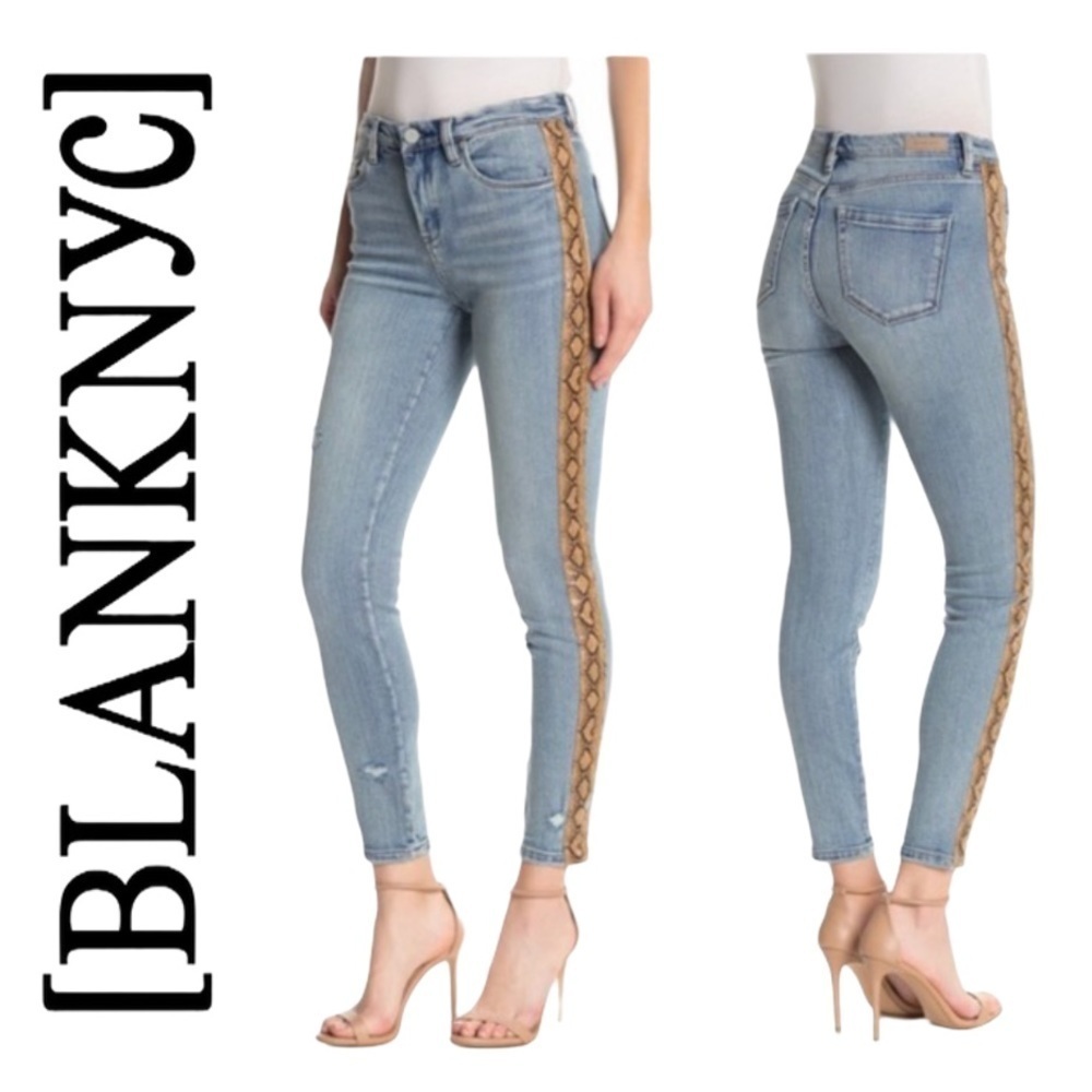 BLANKNYC The Bond Python Print Trim Skinny Jeans